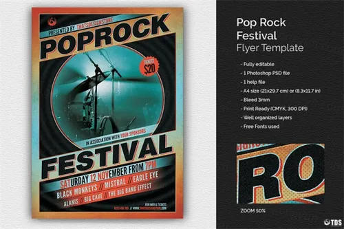 摇滚流行音乐海报模版 Pop Rock Festival Flyer