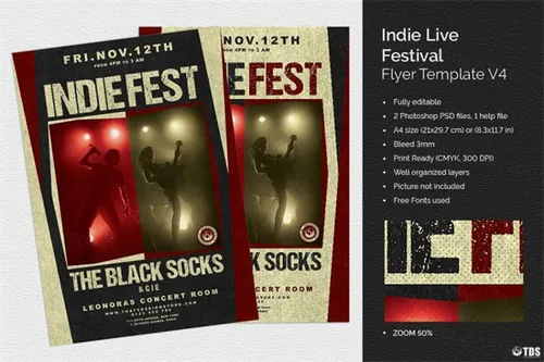 流行民俗音乐海报模版 Indie Live Festival Flyer