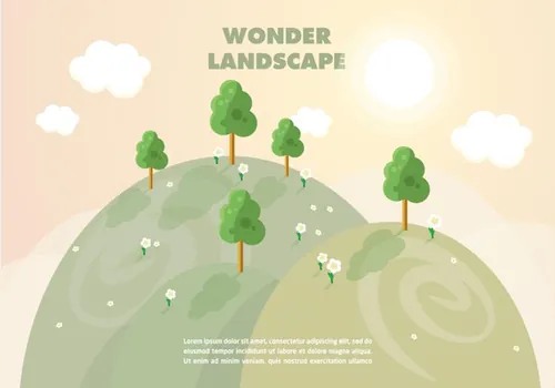 平面简易景观矢量图Wonder Landscape Vector Background