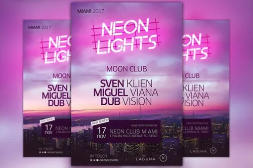 霓虹灯夜总会海报模版 Neon City Club Flyer and Poster