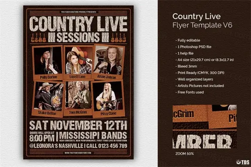 乡村音乐会海报模版 Country Live Flyer