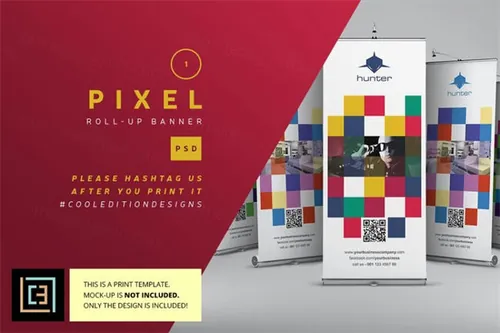 像素风格的易拉宝海报广告设计模版 Pixel – Roll-Up Banner