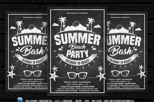 粉笔夏天海滩海报模版 Chalkboard Summer Beach Party