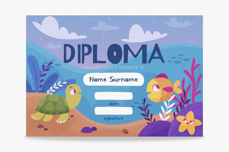 卡通可爱的动物插画幼稚园幼儿园学前班毕业证书奖状EPS矢量模