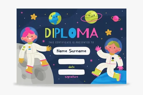 卡通可爱的宇航员星球插画幼稚园幼儿园学前班毕业证书奖状EPS