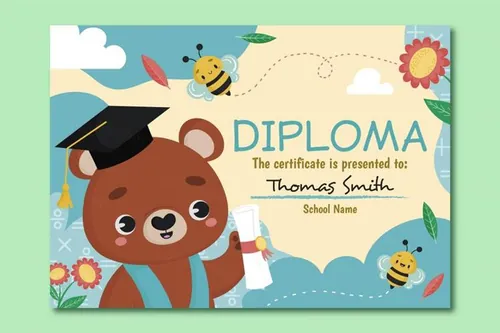 卡通可爱的动物插画幼稚园幼儿园学前班毕业证书奖状EPS矢量模