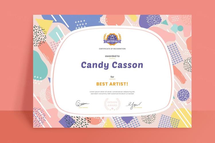 卡通可爱的孟菲斯几何图形插画幼稚园幼儿园学前班毕业证书奖状E