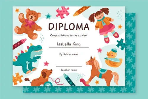 卡通可爱的玩具插画幼稚园幼儿园学前班毕业证书奖状EPS矢量模