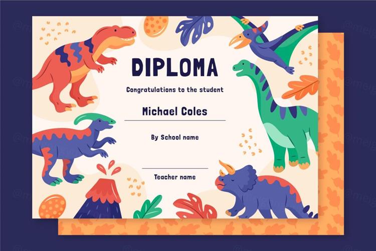 卡通可爱的动物插画幼稚园幼儿园学前班毕业证书奖状EPS矢量模