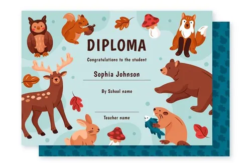 卡通可爱的动物插画幼稚园幼儿园学前班毕业证书奖状EPS矢量模