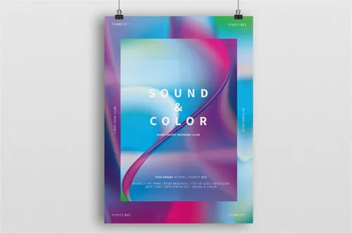 时尚抽象多用途的液体大理石质感海报sound-color-poster-flyer