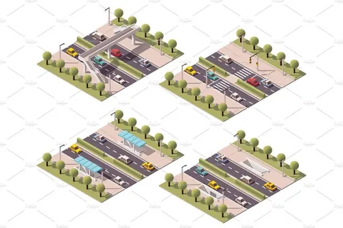 矢量等距人行道图标Vector isometric pedestrian crossings set