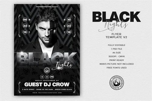 黑白夜店活动广告海报模版 Black Nights Flyer