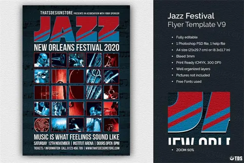 爵士Jazz音乐节海报PSD模版 Jazz Festival Flyer