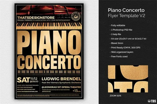 钢琴演奏会活动海报模版 Piano Concerto Flyer Template