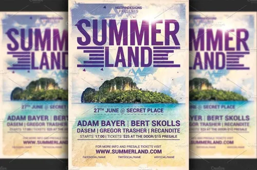 夏季陆地岛屿海报模版 Summer Land Party Flyer