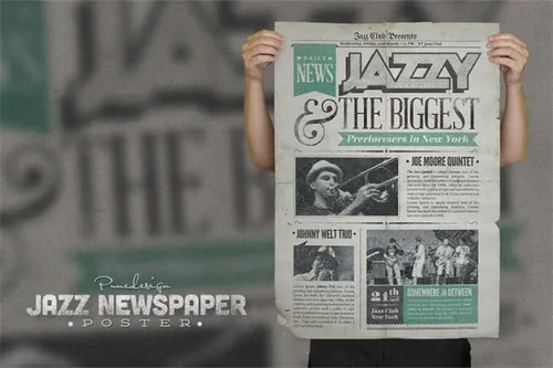 爵士经典报纸效果的海报模版 Jazz  Vintage Newspaper