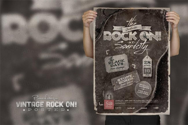 经典怀旧摇滚风格海报模版 ROCK ON! Vintage Poster