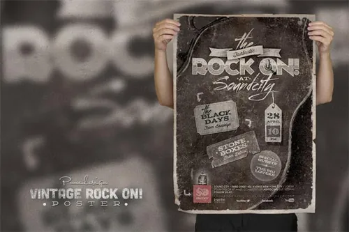 经典怀旧摇滚风格海报模版 ROCK ON! Vintage Poster