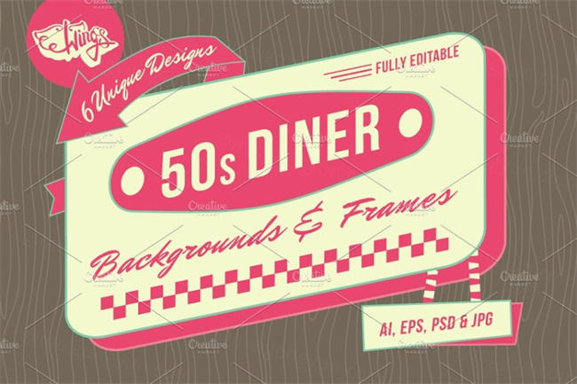 年代背景相框素材 1950s Diner Backgrounds and Frames