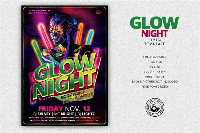 夜店活动海报模版 Glow Night Flyer