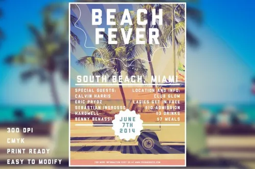 海滩海报模版 Beach Fever Flyer