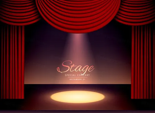 带灯光红色帷幕的剧院矢量背景Theater Scence With Red Curtains And Falling Spot...