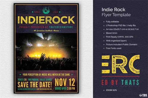 摇滚音乐海报模版 Indie Rock Flyer