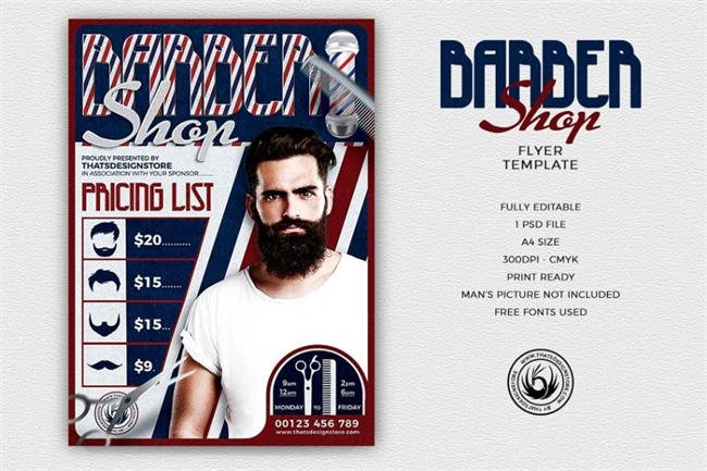 有创意的理发店传单海报模版 Barber Shop Flyer