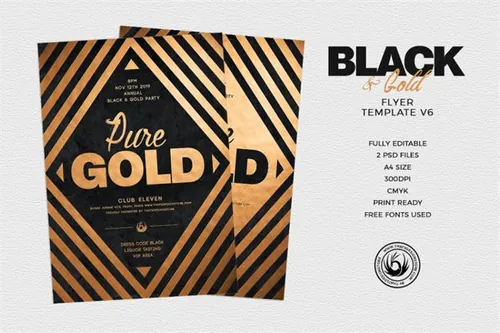 极简主义黑金海报模版 Minimal Black Gold Flyer