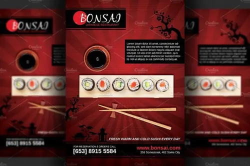 日本餐馆寿司海报模版 Japanese Restaurant Flyer template