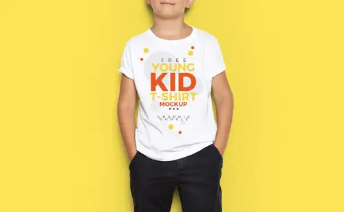 儿童T恤短袖模型PSD贴图模板Free Young Kid T-Shirt MockUp