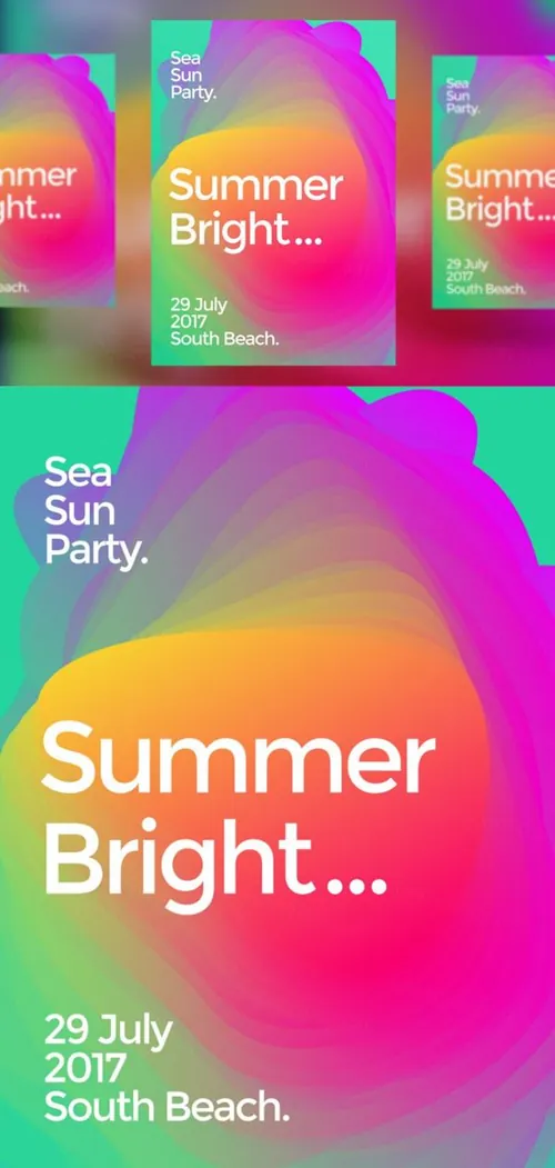 夏天俱乐部聚会派对抽象流体渐变波浪海报传单素材