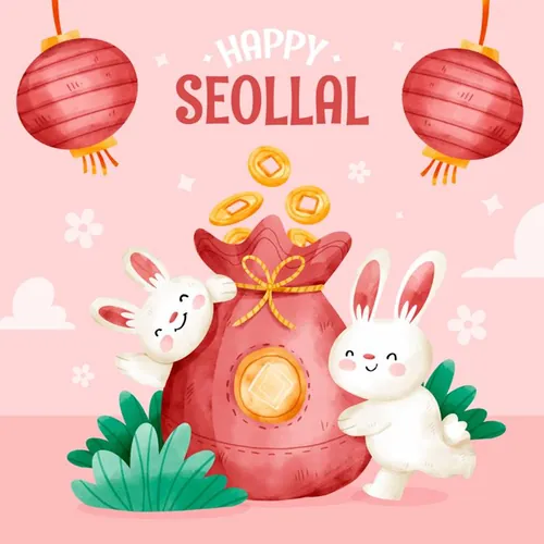 水彩手绘2023年中国新年生肖兔年东方传统节日促销宣传海报招