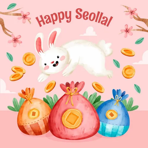 水彩手绘2023年中国新年生肖兔年东方传统节日促销宣传海报招