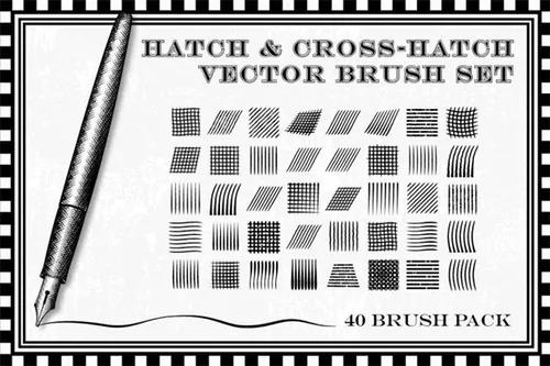 钢笔针管笔矢量笔刷素材 Hatch and Cross-Hatch B