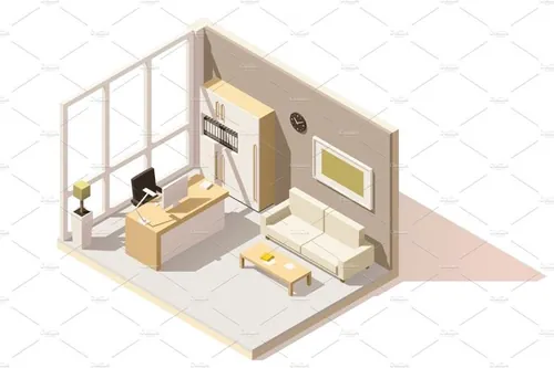 矢量等距办公室图标Vector isometric low poly office room