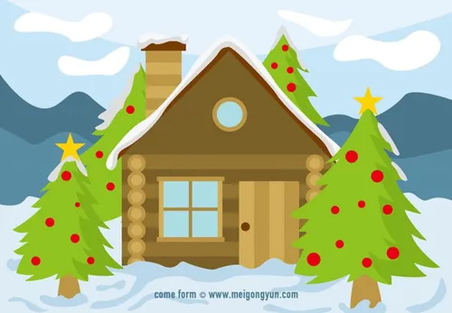 圣诞雪屋矢量图Log Cabin Snow Vector