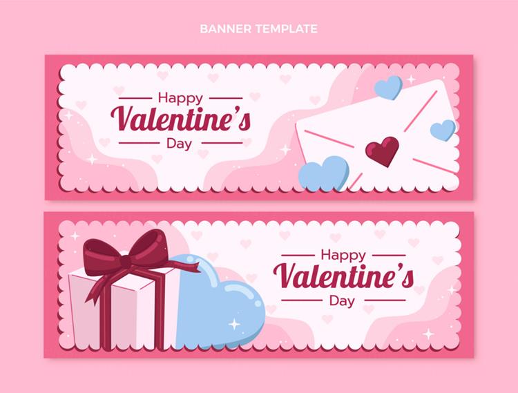 粉色情人节七夕三八妇女节爱情主题邮票风格宣传单横幅海报矢量设