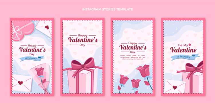 粉色情人节七夕三八妇女节爱情主题邮票风格宣传单横幅海报矢量设