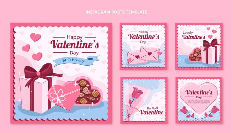 粉色情人节七夕三八妇女节爱情主题邮票风格宣传单横幅海报矢量设