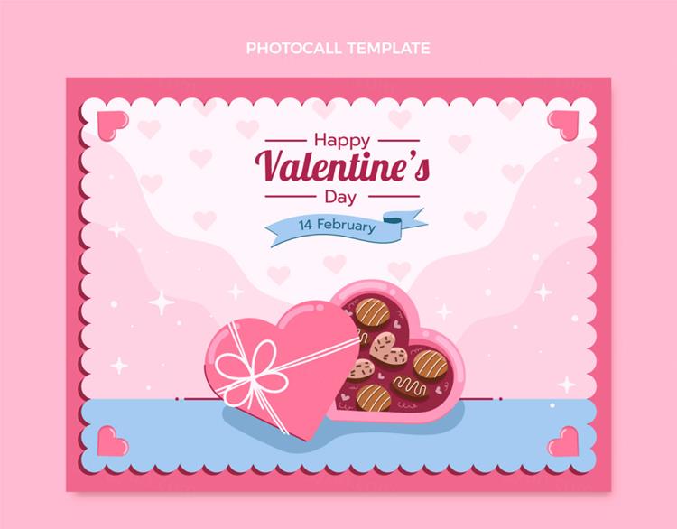 粉色情人节七夕三八妇女节爱情主题邮票风格宣传单横幅海报矢量设