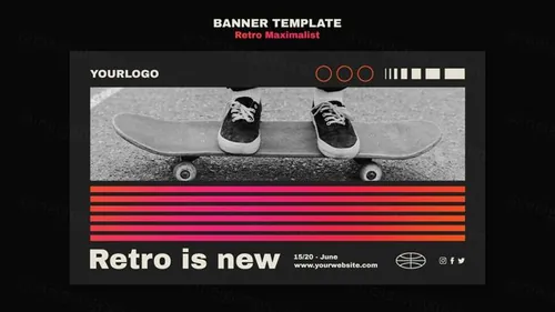 时尚潮流复古渐变线条极简主义排版设计海报横幅模板素材 Ret