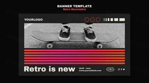 时尚潮流复古渐变线条极简主义排版设计海报横幅模板素材 Retro maximalist template