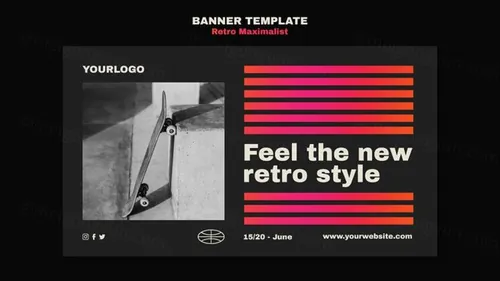 时尚潮流复古渐变线条极简主义排版设计海报横幅模板素材 Retro maximalist template