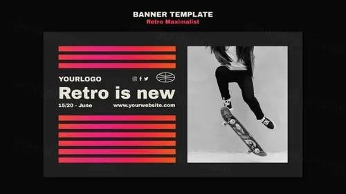 时尚潮流复古渐变线条极简主义排版设计海报横幅模板素材 Retro maximalist template