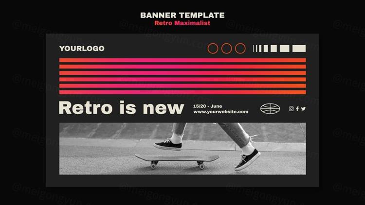 时尚潮流复古渐变线条极简主义排版设计海报横幅模板素材 Ret