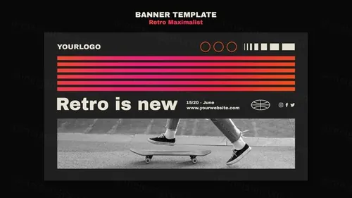 时尚潮流复古渐变线条极简主义排版设计海报横幅模板素材 Ret