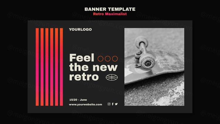 时尚潮流复古渐变线条极简主义排版设计海报横幅模板素材 Ret