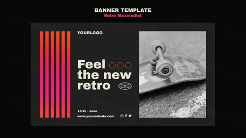 时尚潮流复古渐变线条极简主义排版设计海报横幅模板素材 Retro maximalist template